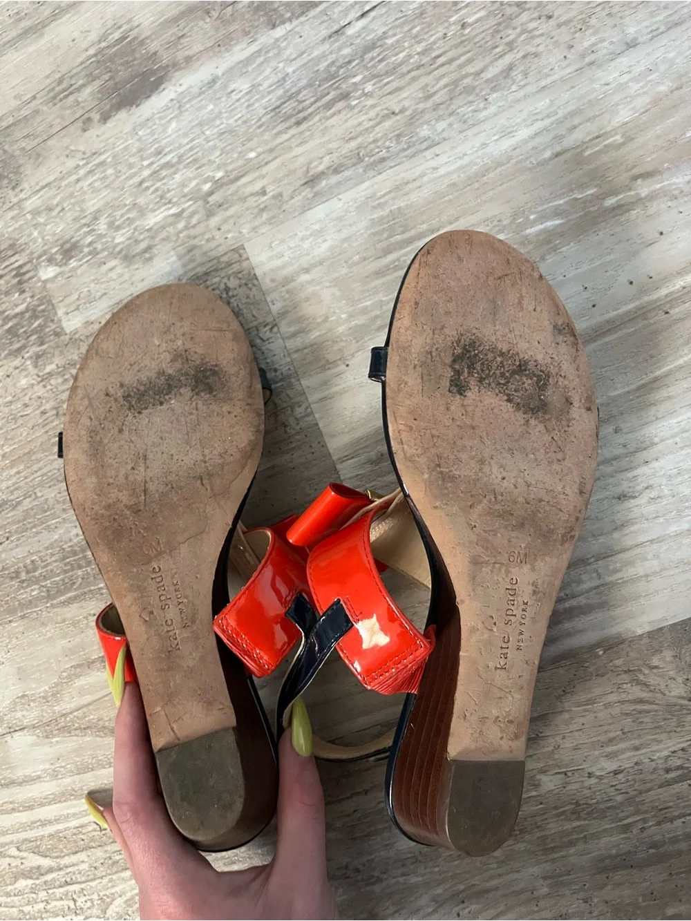 kate spade Red, Black & Nude Patent T-Strap Sandals